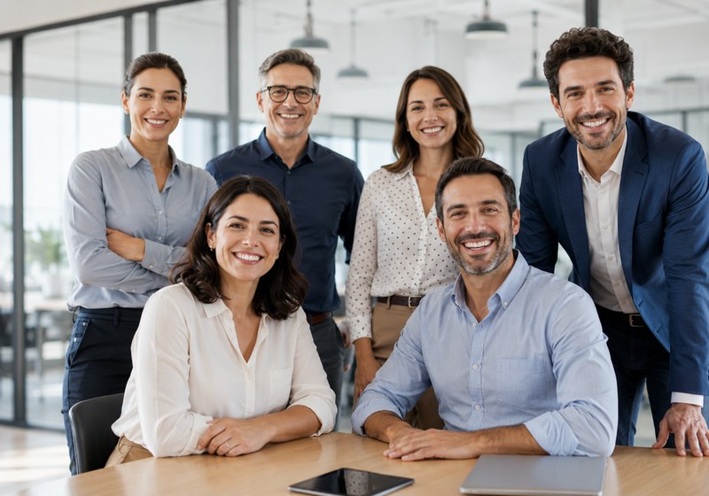 Equipo corporativo en una oficina moderna