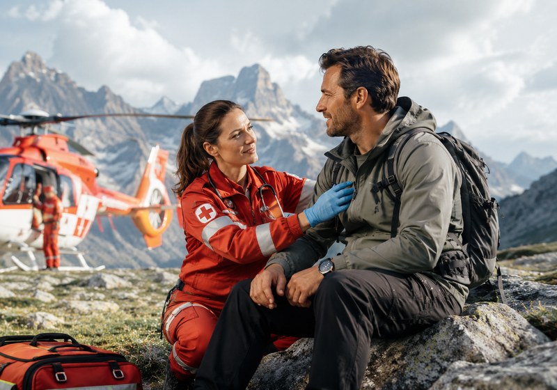 Persona contemplando una cordillera, asociada a protección médica internacional ante eventos de alto costo